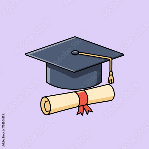 Graduation Cap and Diploma Illustration A Clean, Colorful, Flat Vector Design