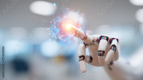 A robotic hand reaching out to create a glowing energy sphere, symbolizing innovation and the future of technology.