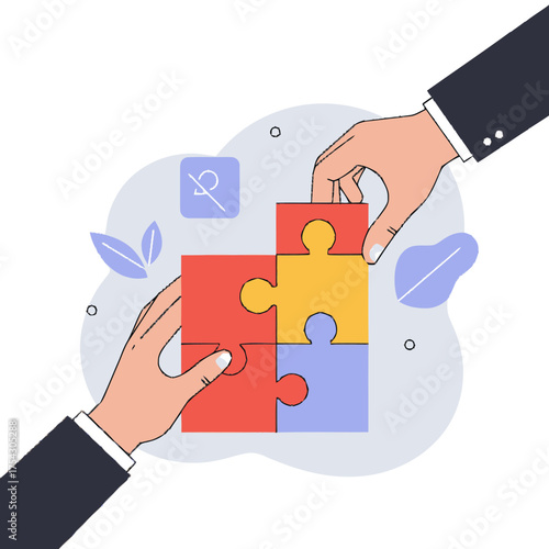 Teamwork and Collaboration Hands Assembling a Colorful Puzzle, Symbolizing Unity and Problem Solving