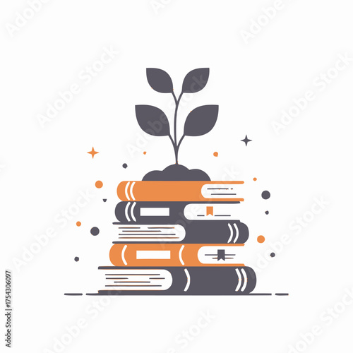 Education and Growth A Vector Illustration of Books and a Growing Plant - Learning Concept