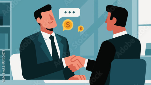 Illustration Of A Business Owner Is Chatting With A Potential Partner, They Are Discussing Terms And Conditions Vector Design Template