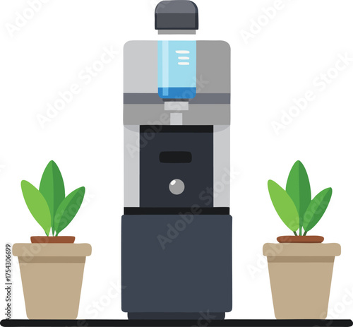 Sleek modern countertop water cooler with plants vector illustration scalable eps icon