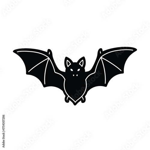 Black Bat Silhouette Icon for Halloween and Spooky Designs