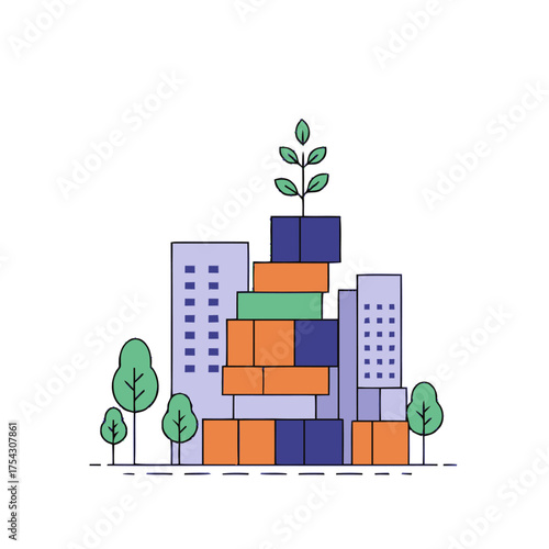 Clean vector illustration of colorful hiking gear, showcasing a backpack, sleeping bag, and trekking boots. Ideal for outdoor adventures, travel, and camping