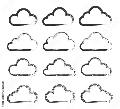 The clouds are drawn in a stylized way, with some appearing more fluffy and others more solid. Vector.