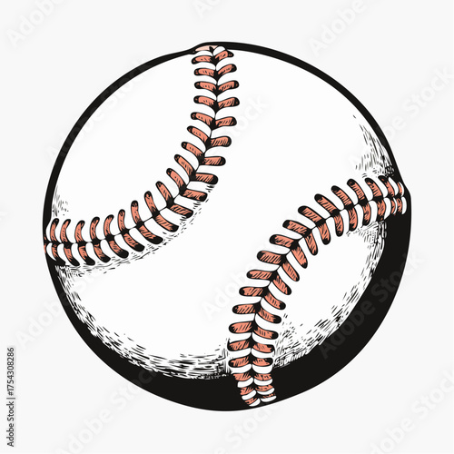 Realistic Baseball with Red Stitching Vector