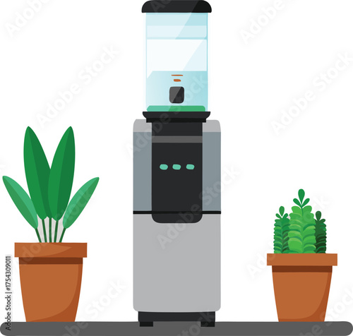 Sleek modern countertop water cooler illustration with plants vector eps scalable icon