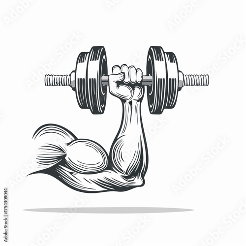 Strong Muscled Arm Lifting Heavy Barbell - Fitness Vector Illustration