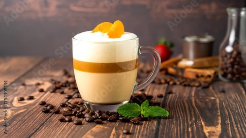 Layered coffee drink with orange slices