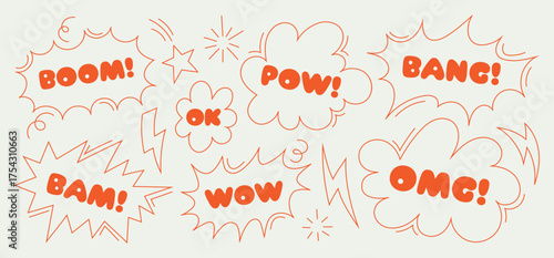 Vibrant collection of different abstract shapes, bubble, cloud, messages, stars and thunderbolt. Perfect for creative projects or decorative artwork. Vector illustration