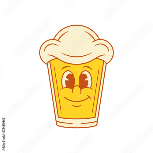 Funny emoticon beer glass cartoon character smiling vector flat illustration. Cute comic adorable malt alcohol foamy beverage mascot with positive emotion for cheers drink party