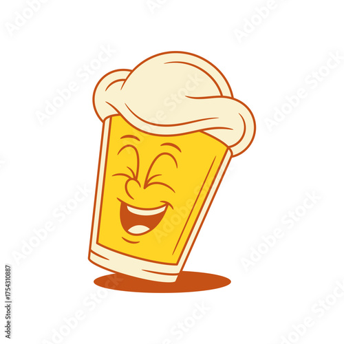 Overjoyed beer glass cartoon character laughing smiley vector flat illustration. Cheerful comic emoticon malt foamy alcohol beverage mascot having fun with positive emotion