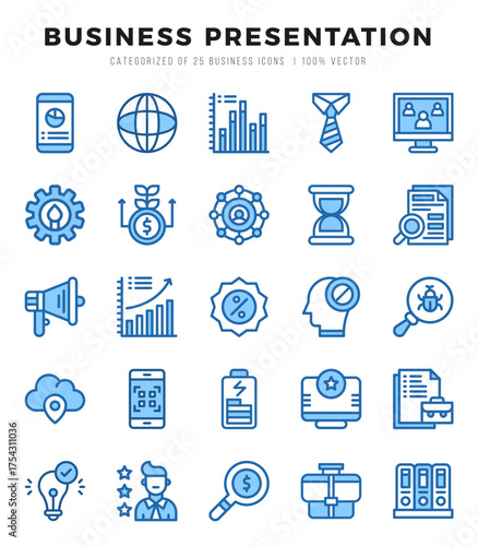 Vector icons set of Business Presentation. Two Color style Icons.