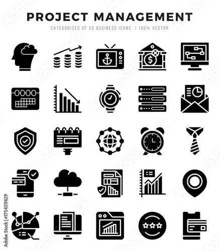 Project Management Icon Pack 25 Vector Symbols for Web Design.