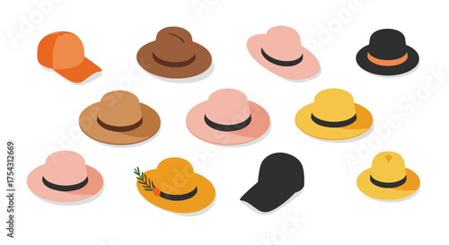 Isometric assortment of colorful hats