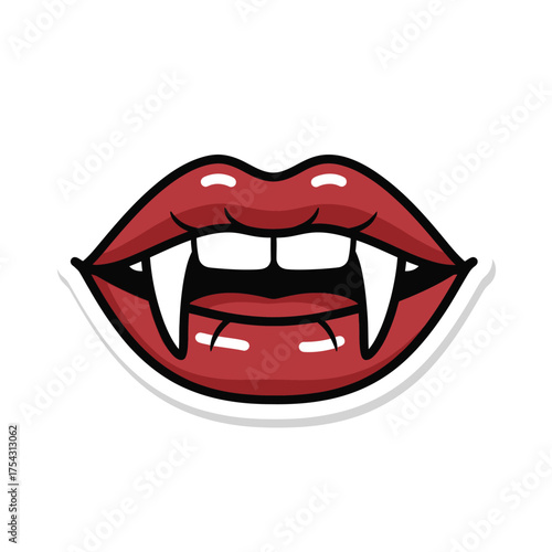 Red Vampire Lips with Fangs - Scary Halloween Mouth Icon