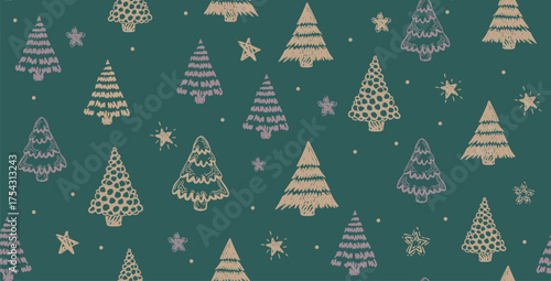 Christmas tree white on red, hand drawn illustrations.
