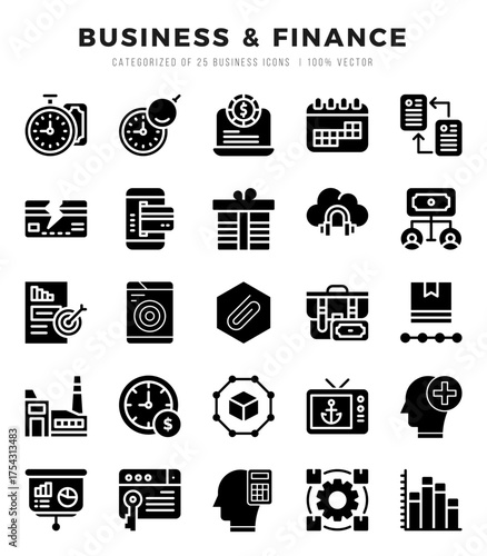 Set of Business & Finance Icons. Simple line art style icons pack.