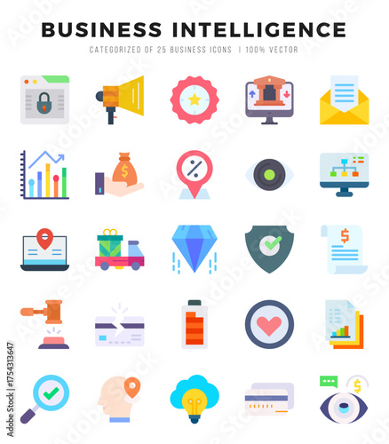 Business Intelligence icons Pack. Flat icons set. Business Intelligence collection set. Simple vector icons.