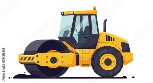 Heavy yellow road roller machine illustration for construction and road building projects