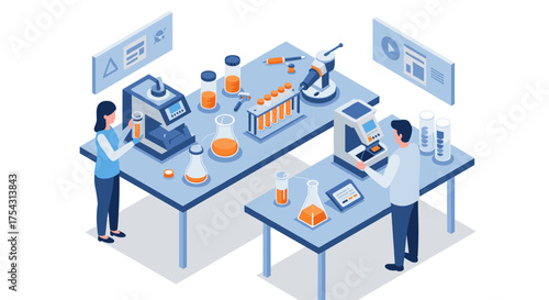 Scientific research in modern laboratory with advanced equipment and researchers