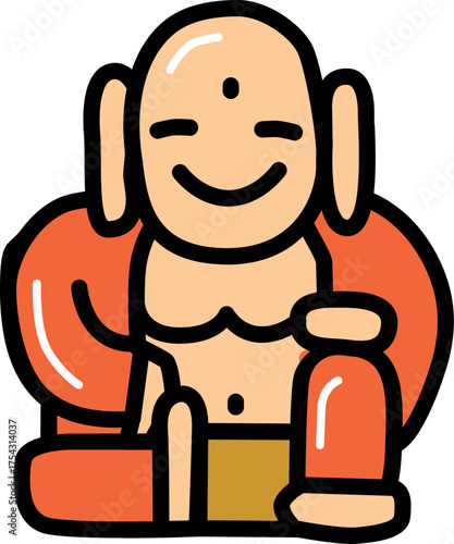 Fengshui laughing buddha chinese culture line icon