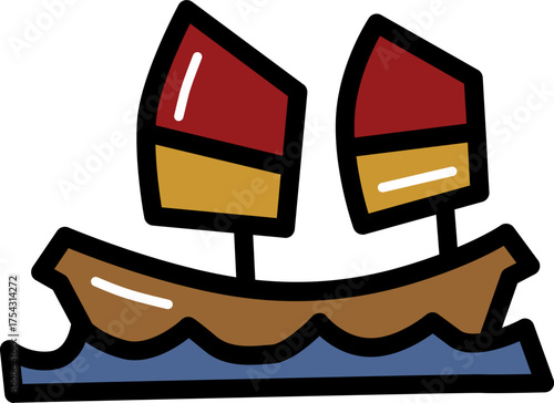 Chinese junk ship line icon