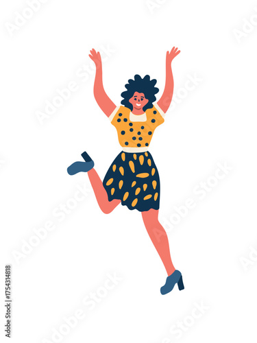 vector illustration excited woman jumping high