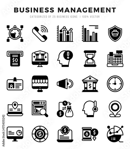 Business Management Lineal Filled icons collection. 25 icon set. Vector illustration.