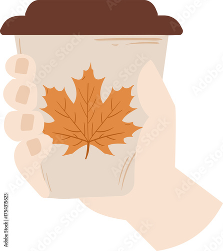 hand holding a cup of pumpking latte on white background
