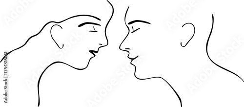 Couple's Intimate Moment Simple Line Art Depicting Connection and Affection