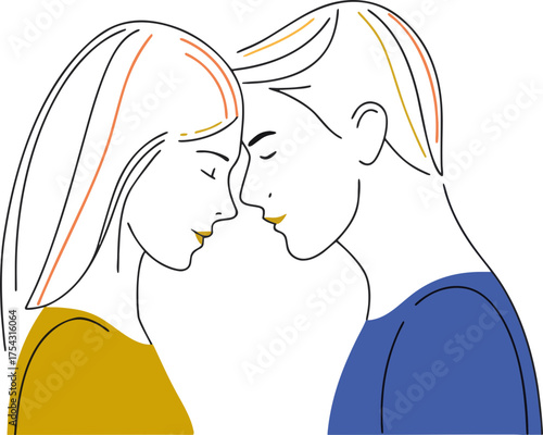 Couple's Intimate Moment Embracing Love and Connection in Simple Vector Illustration