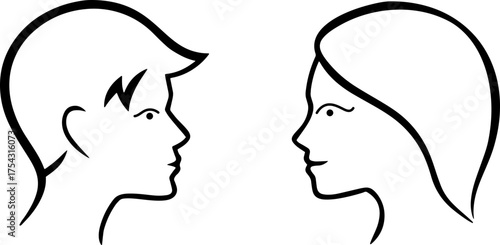 Silhouette of a Man and Woman Facing Each Other A Simple Black and White Illustration