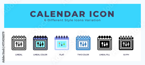 Calender icon set with different styles. Vector illustration.