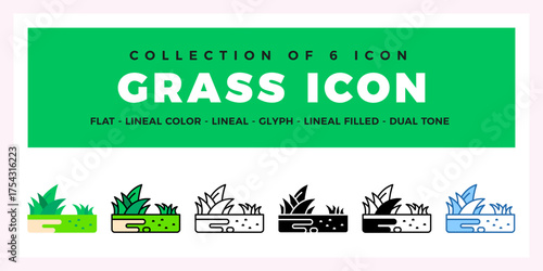 Collection of 6 Grass Icons. Flat. Lineal. Glyph Styles
