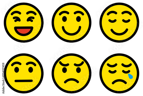 顔のアイコンイラストセット、黄色い顔の絵文字