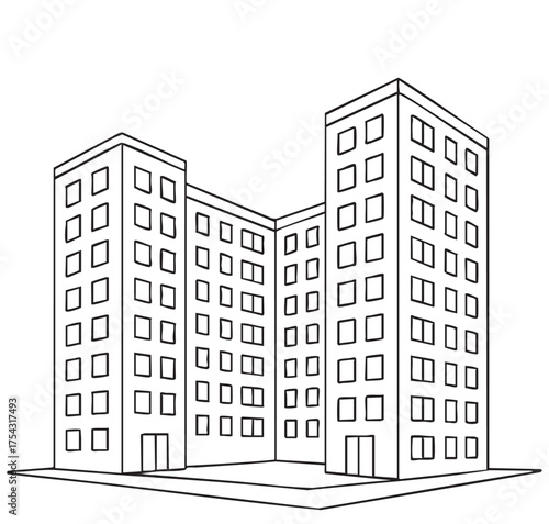 line sketch doodles high-rise building living complex on white background