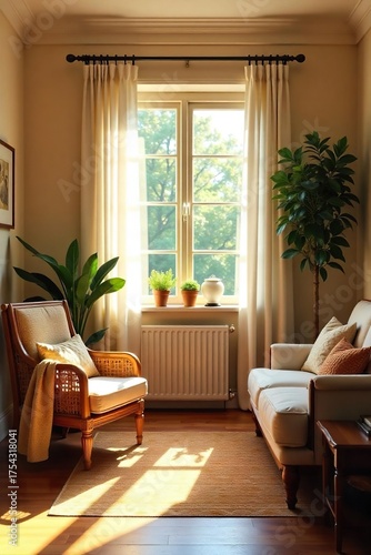 Sunlit Cozy Living Room Warm & Inviting Home Interior Perfect for Real Estate, Home Decor, and Lifestyle Blogs