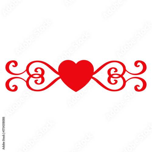 Logo con silueta de corazón con filigrana caligráfica. Silueta con florituras para felicitaciones y tarjetas del día de San Valentín