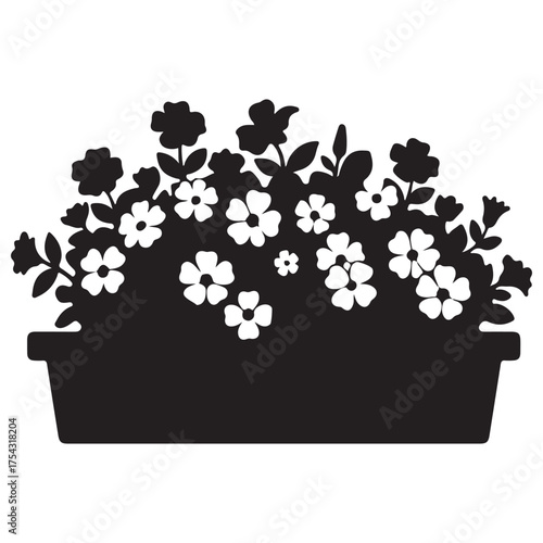 Wall Mural Stylized Flower Planter Silhouette with Blossoming Botanical Garden Elements
