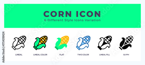 Corn icon set with different styles. Design elements for logo. Vector illustration.