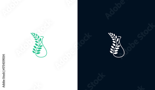 Green Leaf and Flask Symbol for Biotechnology and Nature Science