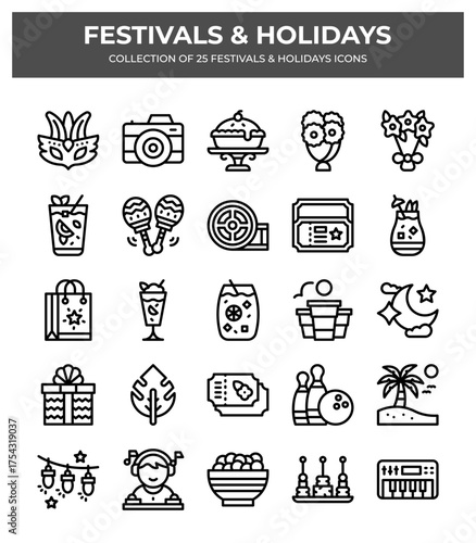 Festivals & Holidays. Collection of 25 Unique Icons