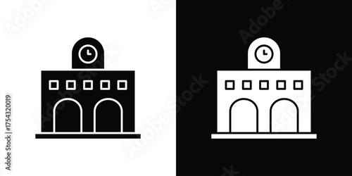 Train station building icon glyph vector Illustration