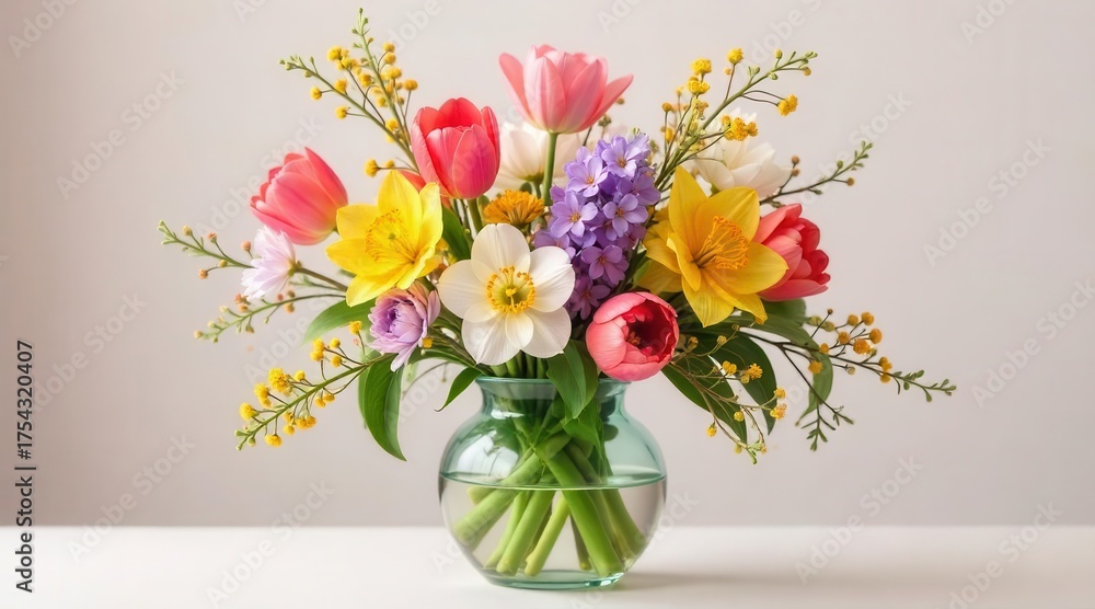 custom made wallpaper toronto digitalA vibrant springtime bouquet filled with assorted blooming flowers and greenery elegantly arranged in a clear glass vase.