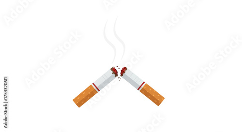 Symbolic vector illustration of two broken cigarettes representing the decision to quit smoking and break the unhealthy habit for better health