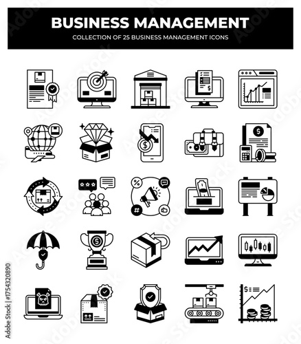 Collection of 25 Business Management Icons: Strategy. Planning. Marketing. Finance