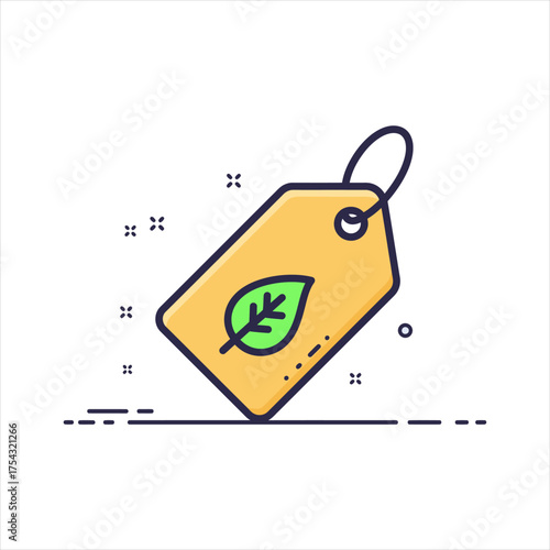 Eco-friendly tag with a green leaf icon, symbolizing sustainability and environmental consciousness in product labeling and marketing