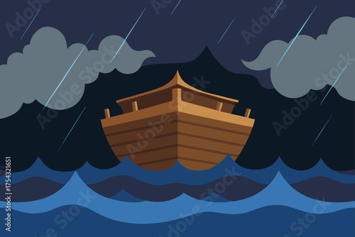 Noah's ark sailing through stormy weather