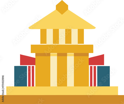 Classical Style Building with Pillars and Roof Government or Bank Architectural Structure